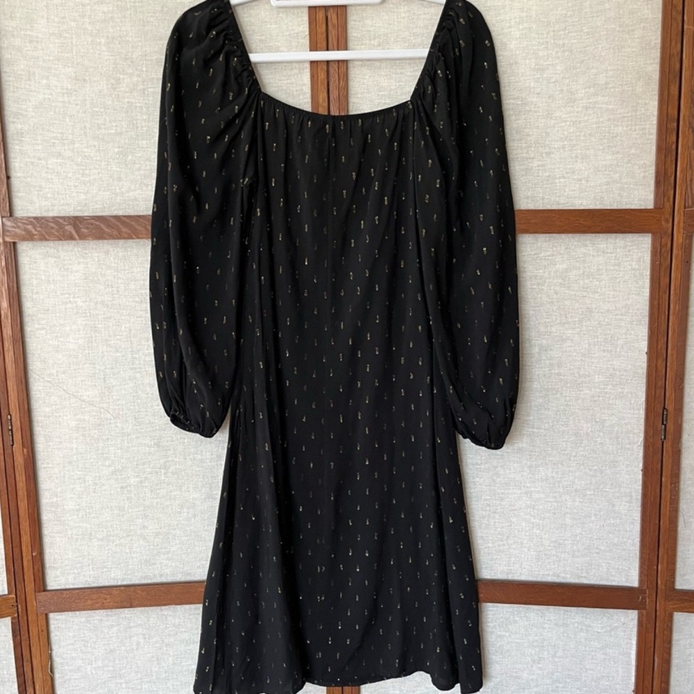 Boohoo Petite Metallic Black and Gold Donny Puff Sleeve Midi Dress NWT - 8 - Picture 4 of 13